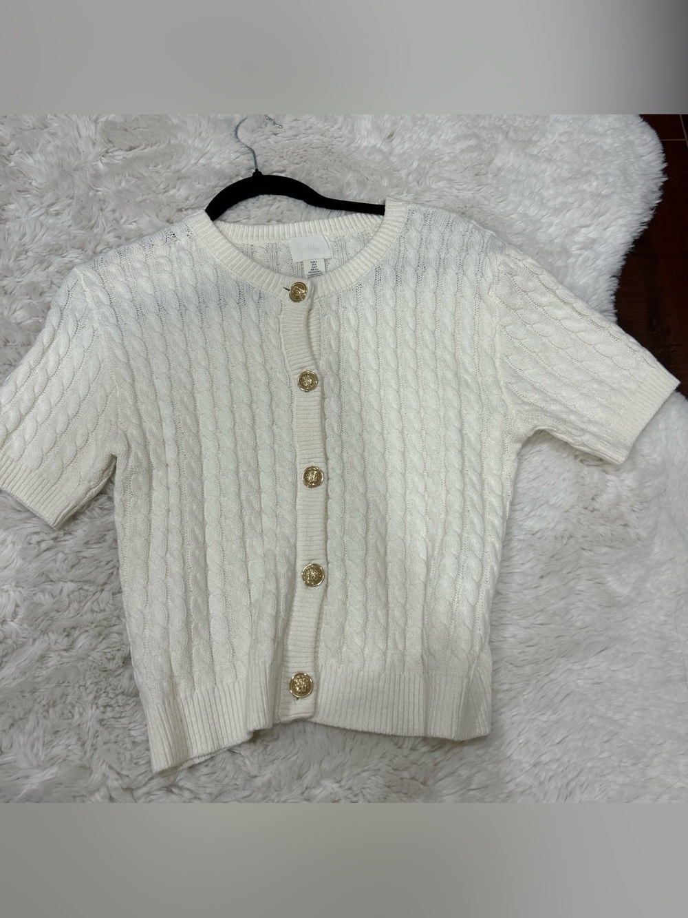 H&M Cream Cable-Knit Short Sleeve Cardigan Sweater